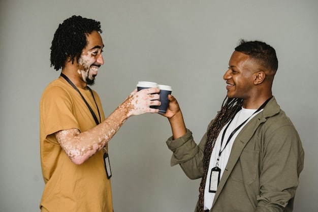 Two people from different ethnic backgrounds having a friendly conversation over coffee, symbolizing empathy and understanding.