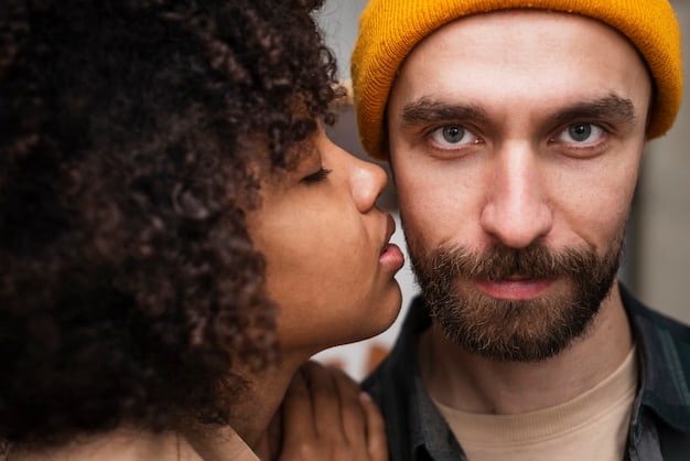 A close-up shot of a couple making eye contact while having a deep, meaningful conversation, showcasing empathy and connection.