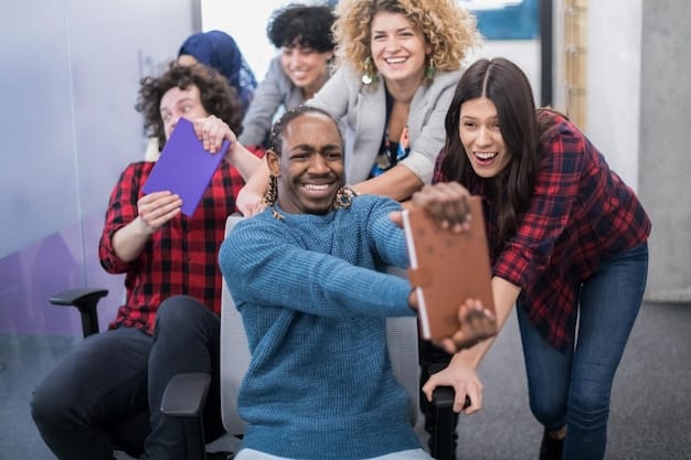 A diverse group of people participating in a community workshop, smiling and actively engaged with the instructor.