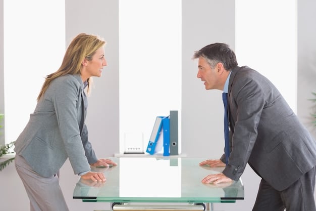 A professional setting where a person is confidently and calmly declining a request from a colleague or manager, demonstrating assertiveness and boundary-setting in the workplace.