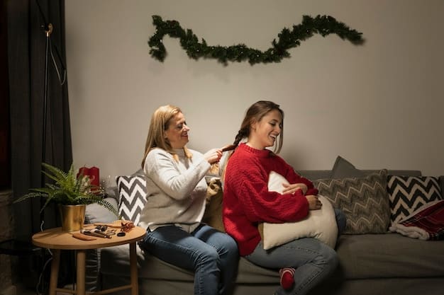 Two friends sitting on a couch, one comforting the other with a hand on their shoulder. The room is cozy and dimly lit, emphasizing intimacy and support.