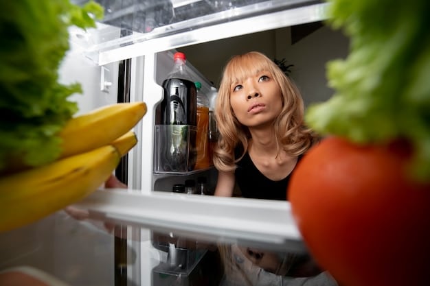 A well-organized refrigerator stocked with fresh fruits, vegetables, and other healthy ingredients, emphasizing the importance of meal planning and mindful grocery shopping.