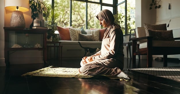 A person meditating peacefully in a minimalist, sunlit room, with a cushion and a small plant as the only decorations, showcasing a serene environment.