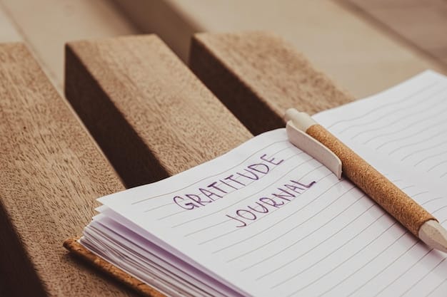 A close-up of a journal and pen on a wooden desk, with the words 