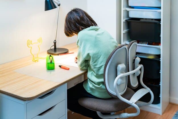 A well-organized home office with an ergonomic chair, adjustable monitor, and good lighting, illustrating the principles of creating a comfortable and ergonomic workspace.
