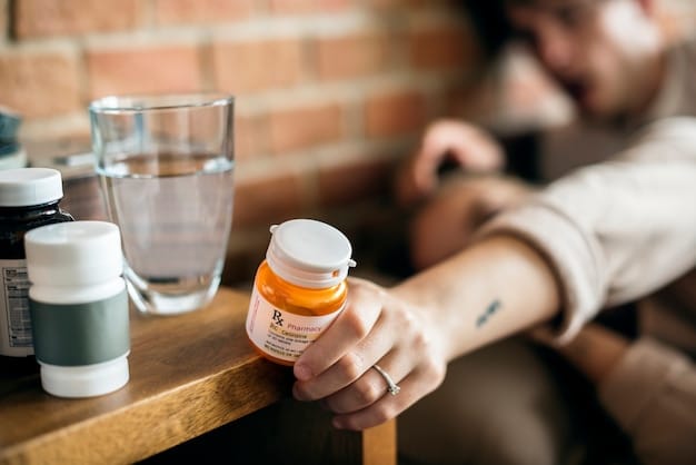 A close-up shot of prescription medication bottles, highlighting labels related to opioid addiction treatment. Focus on illustrating the pharmaceutical aspect of the recovery process.