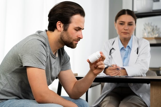 A healthcare professional handing a prescription for opioid addiction treatment to a patient during a consultation. The doctor is explaining the medication and its benefits.