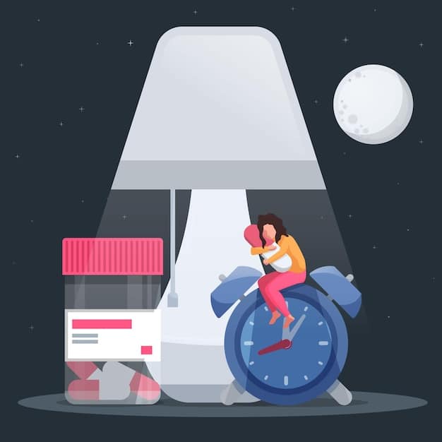 A person lying in bed, unable to sleep, with a clock showing a late hour, illustrating insomnia and sleep disturbance.