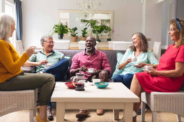A group of caregivers sitting together in a support group meeting, sharing their experiences and offering each other encouragement.