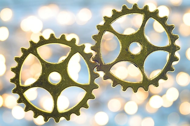 A close-up shot of two interlocking gears, one labeled 