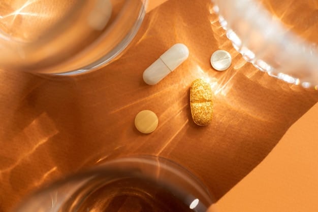 A close-up shot of vitamin D supplement capsules and tablets, with a bottle labeled