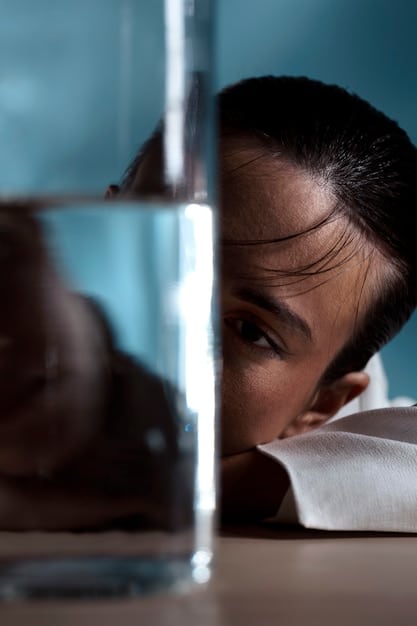A close-up shot of a stressed individual's face, emphasizing the role of psychological triggers in addiction relapse.