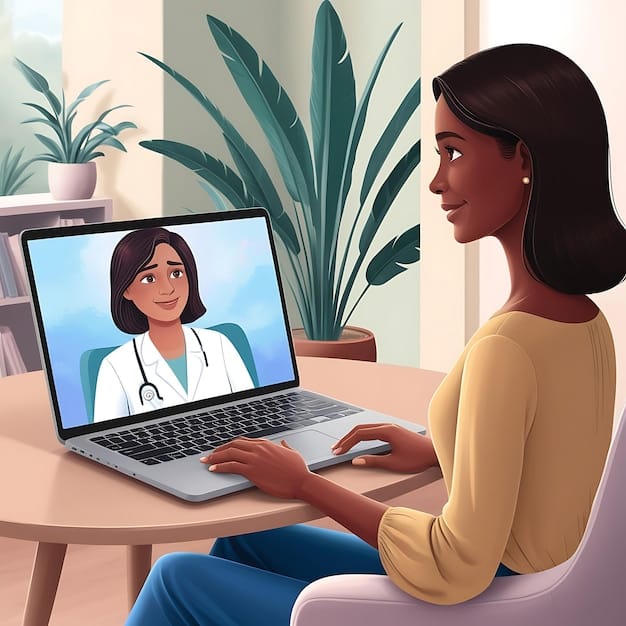 A person using a laptop during a telehealth session with a healthcare provider, illustrating the increased funding and importance of telehealth services in delivering addiction treatment. The setting is a comfortable, modern home office.