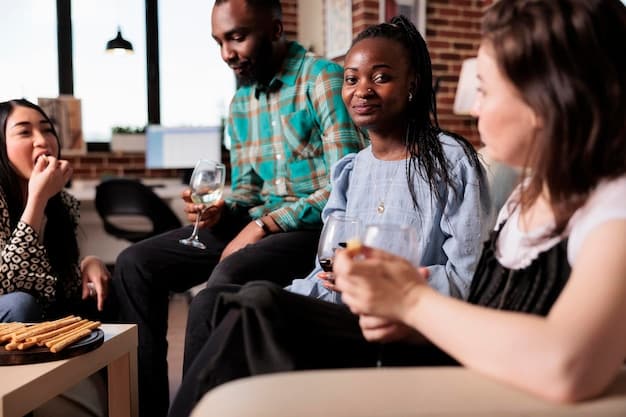 A diverse group of people participating in a community-based addiction recovery support meeting, showcasing the importance of inclusive and accessible treatment services for all populations. The setting is a brightly lit community center.