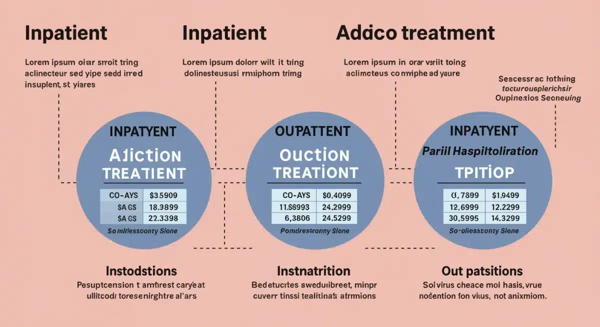Infographic showing various addiction treatment types and their insurance coverage details