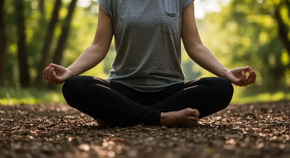 Person meditating outdoors, symbolizing holistic healing and inner peace in addiction recovery.