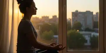 Person meditating at dawn, cultivating peace and new beginnings