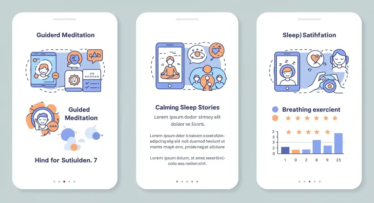Infographic comparing features of three mindfulness apps for sleep.