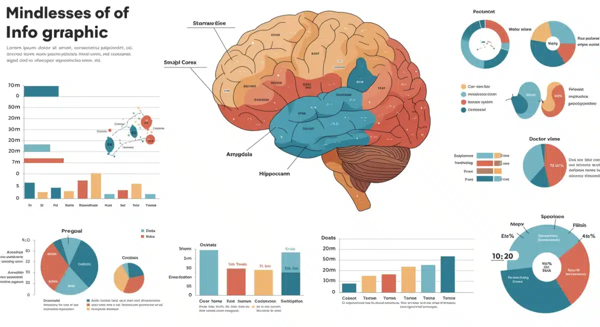 Infographic of brain activity and health metrics improved by mindfulness
