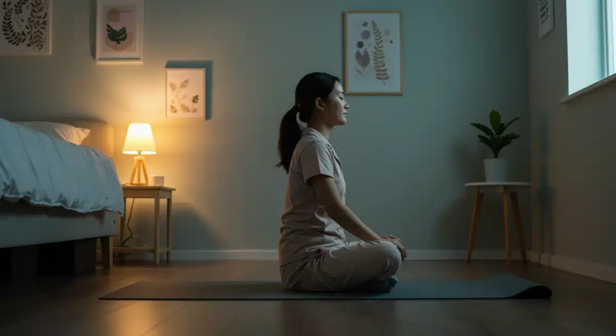 Person meditating before bed to improve sleep quality