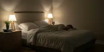 Serene bedroom with person sleeping soundly, promoting optimal rest