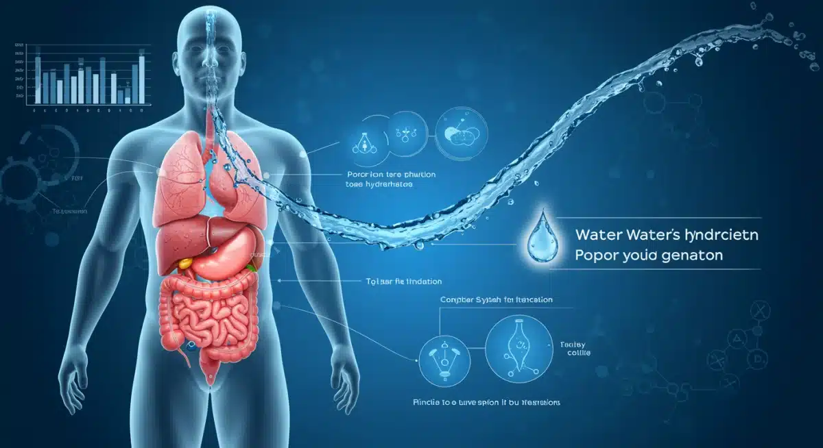 Diagram illustrating water's systemic impact on human body functions