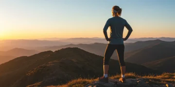 Person standing on mountain peak, symbolizing mental toughness and resilience