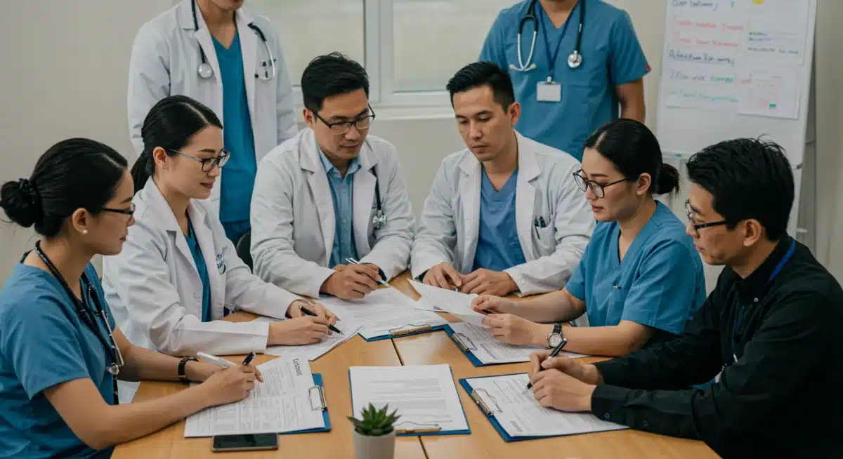 Multidisciplinary team collaborating on strategies for a community addiction recovery program