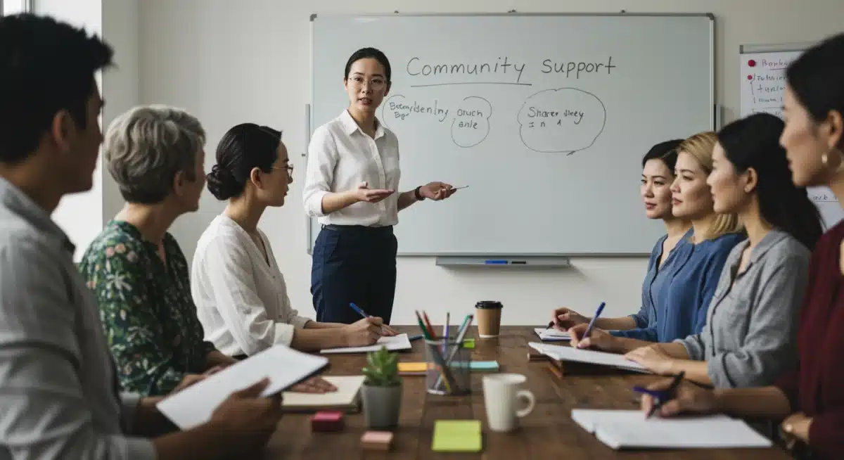 Diverse individuals engaging in a supportive community group session for addiction recovery.