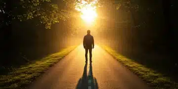 Person at crossroads, symbolizing emotional recovery and new direction