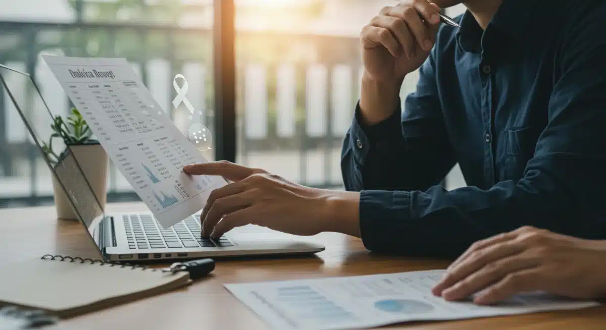 Individual analyzing financial plans related to addiction recovery, emphasizing thoughtful budgeting.