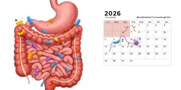 Illustration of a healthy gut microbiome with diverse bacteria, symbolizing optimized gut health for U.S. adults in 2026.