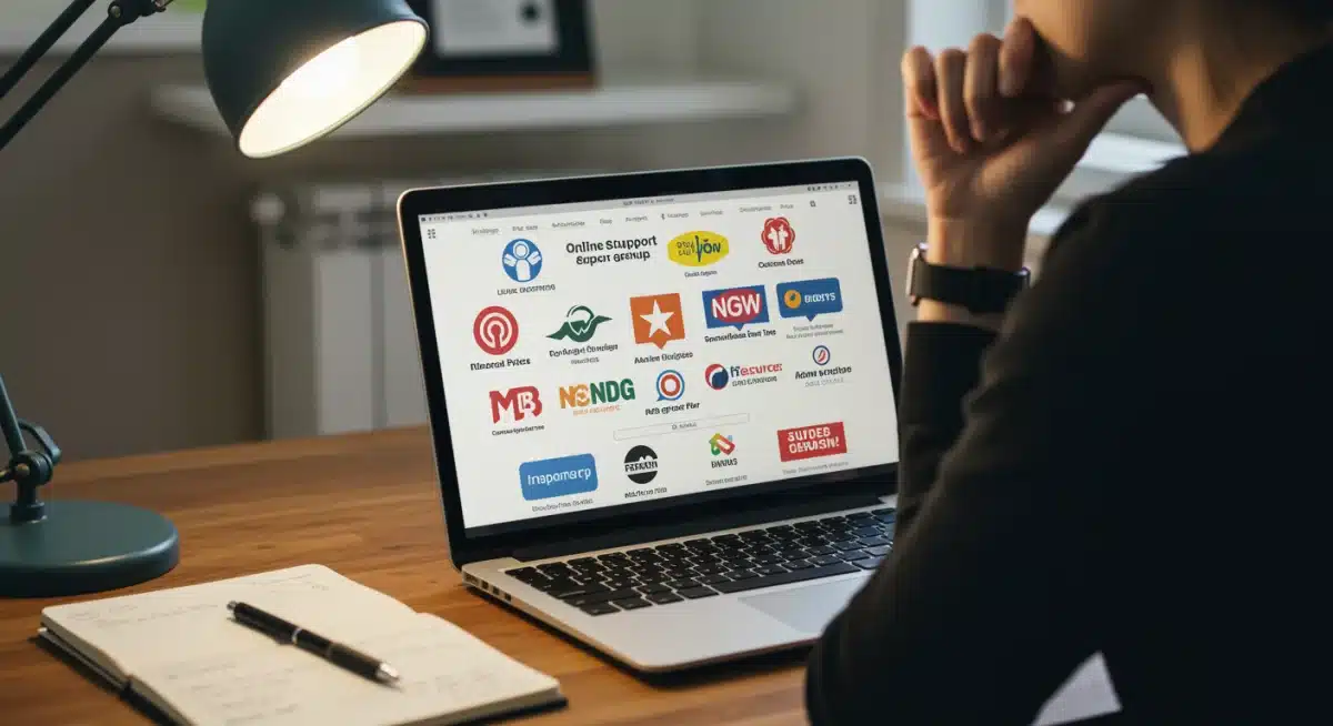 Individual researching online recovery resources and support groups