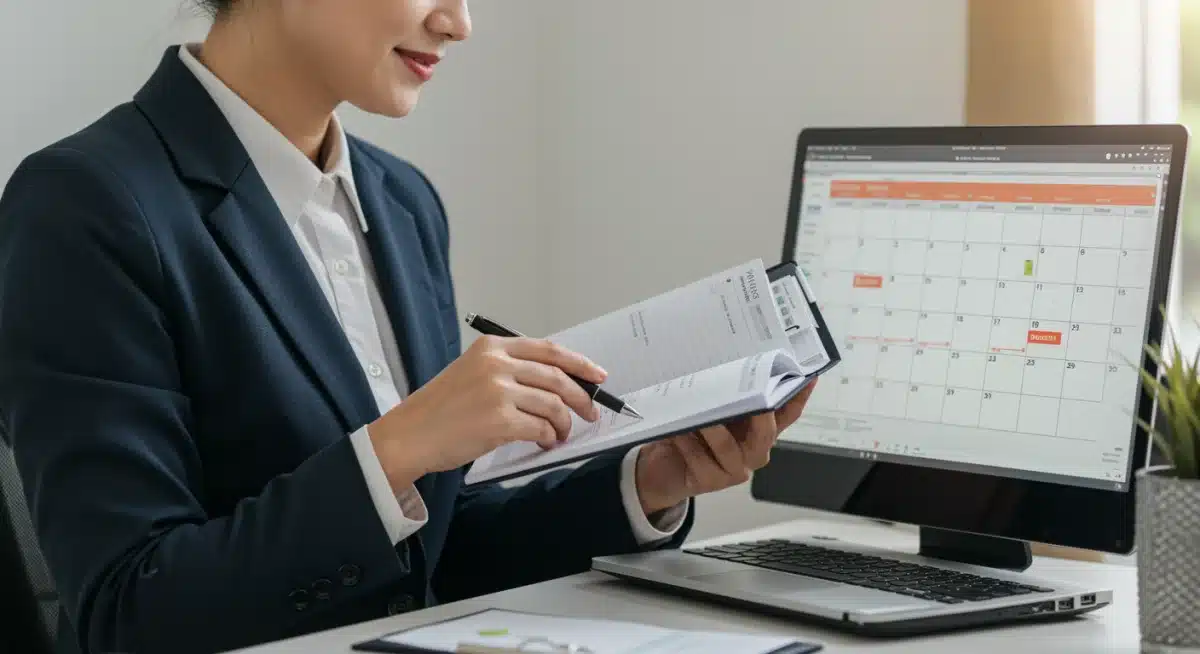 Professional effectively managing time with digital and physical planners, demonstrating work-life harmony