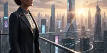 Person with calm expression facing futuristic challenges, symbolizing emotional fortitude in 2026.