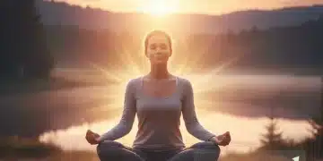 Person meditating for emotional resilience with sunrise background