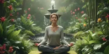 Serene individual practicing mindfulness meditation in a peaceful garden setting