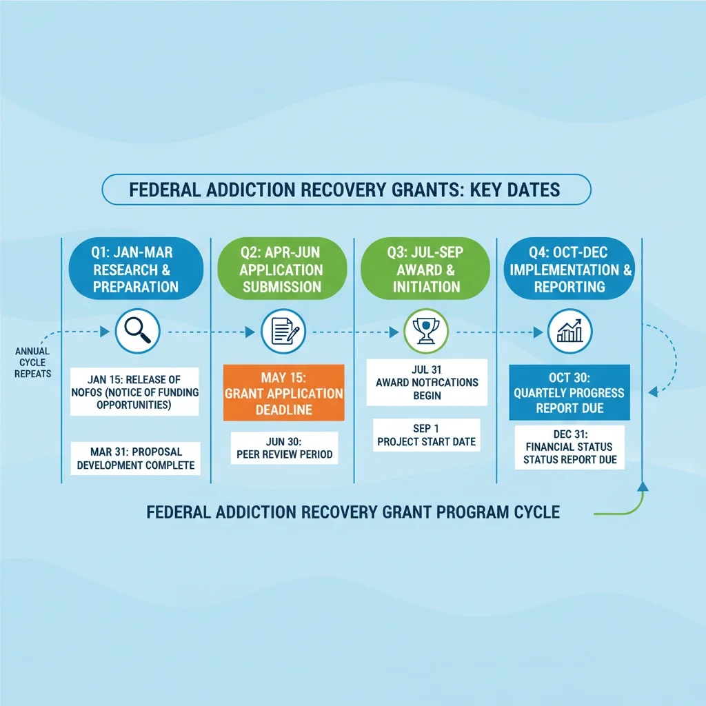 Infographic displaying key deadlines and milestones for federal addiction grants