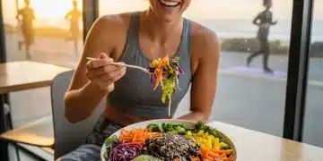 Athlete enjoying a vibrant plant-based meal for peak performance and energy