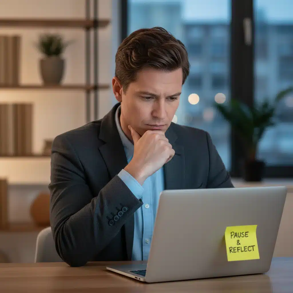 Professional practicing self-reflection and mindfulness at their workspace.