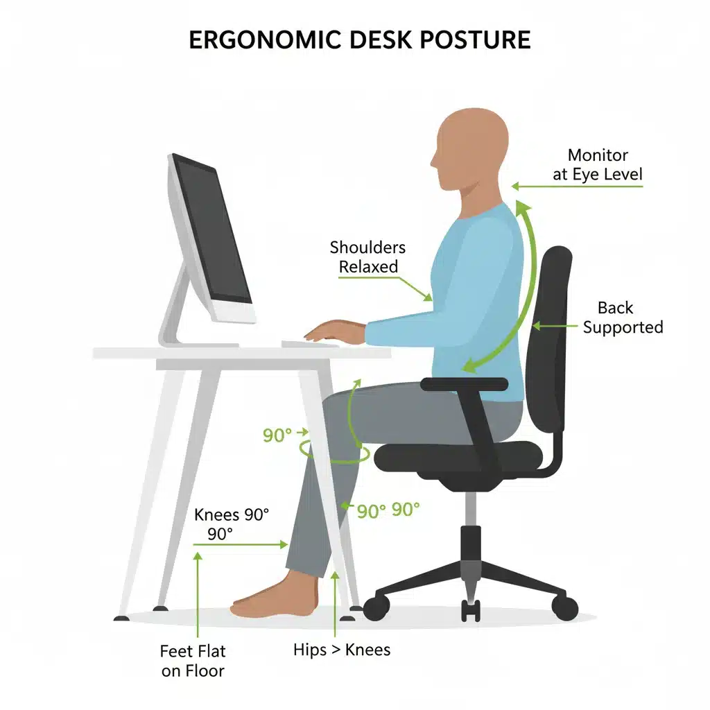 Diagram showing correct ergonomic sitting posture