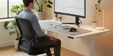 Ergonomic home office setup with adjustable desk and chair