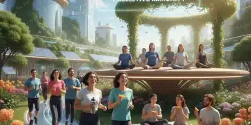 Group of diverse healthy people exercising, eating fruit, and meditating, symbolizing strong immunity in 2026.