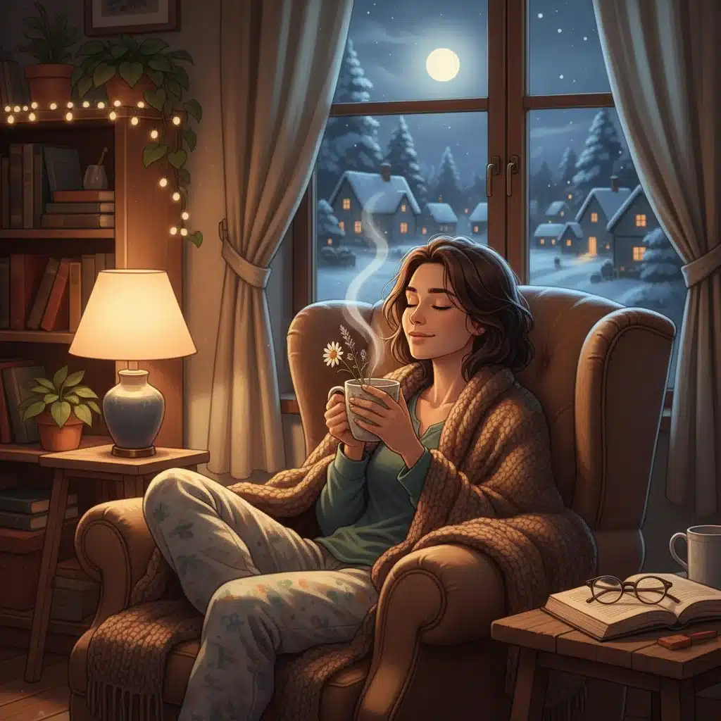 Person drinking herbal tea for sleep preparation