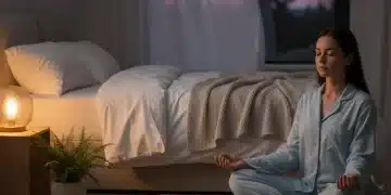 Person meditating in a serene bedroom for mindful sleep