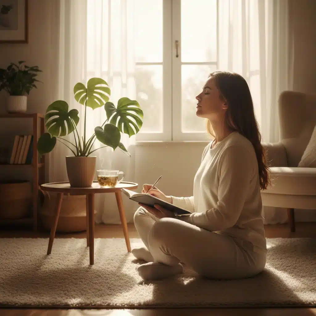 Individual practicing self-care through journaling and meditation for emotional well-being.