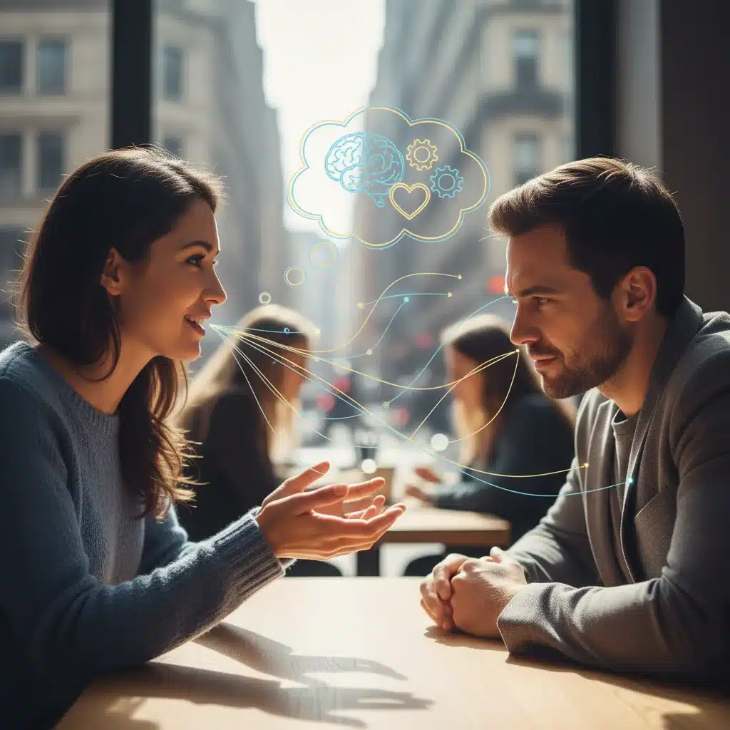 Individuals demonstrating empathetic communication and active listening skills.